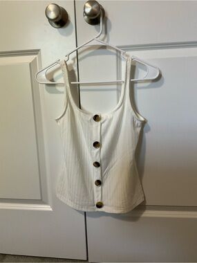 Sleeveless Button-Front Ribbed Tank Top - White